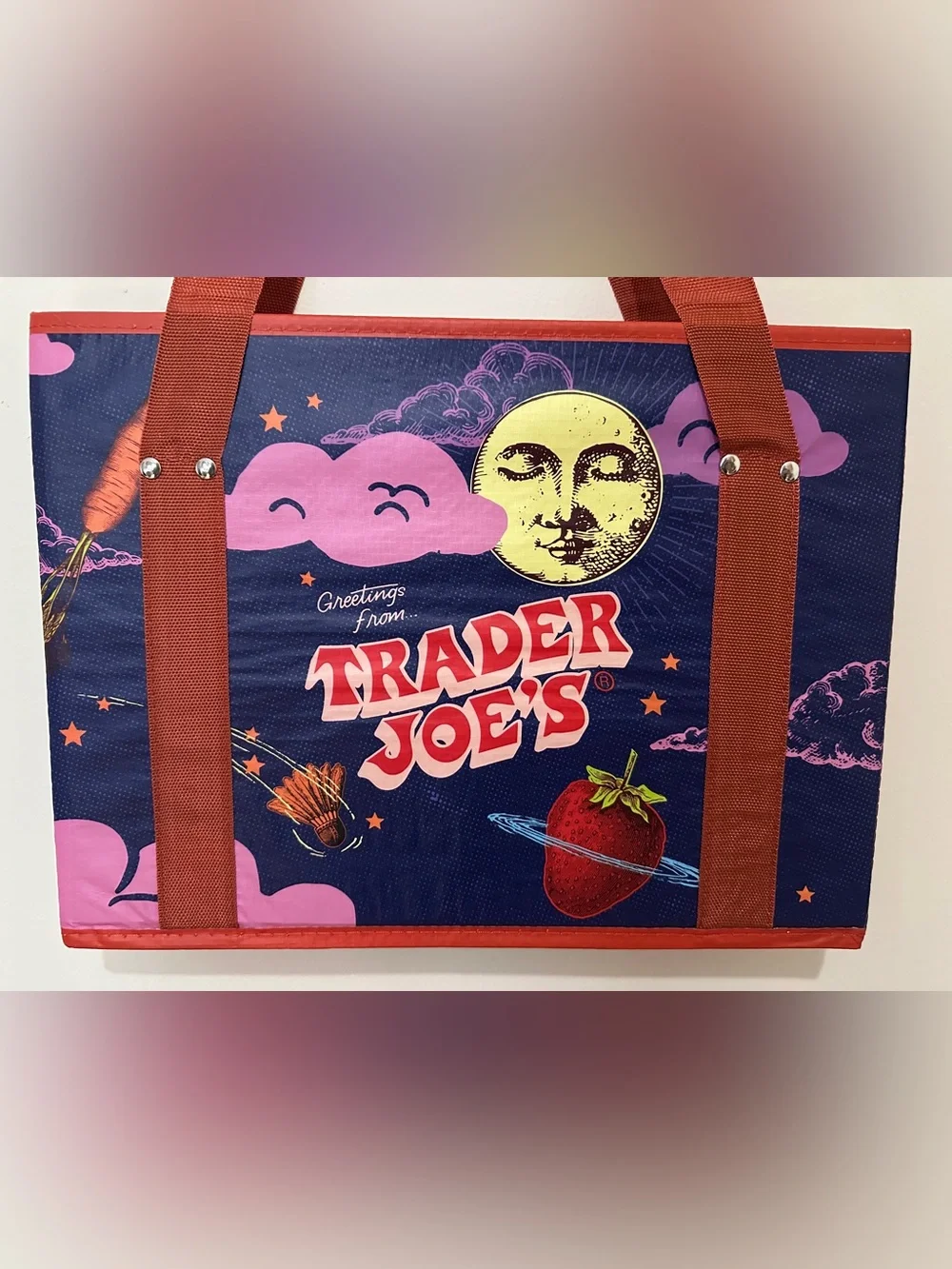 Trader Joes Kids Tote Bag in Navy, Pink and Red
